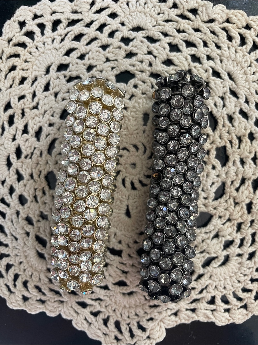 Gold and Gunmetal Crystal Stretch Bracelet Set - Women costume Jewelry